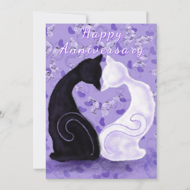 Bonne carte Anniversaire Romantique Chat Couple Am (Devant)