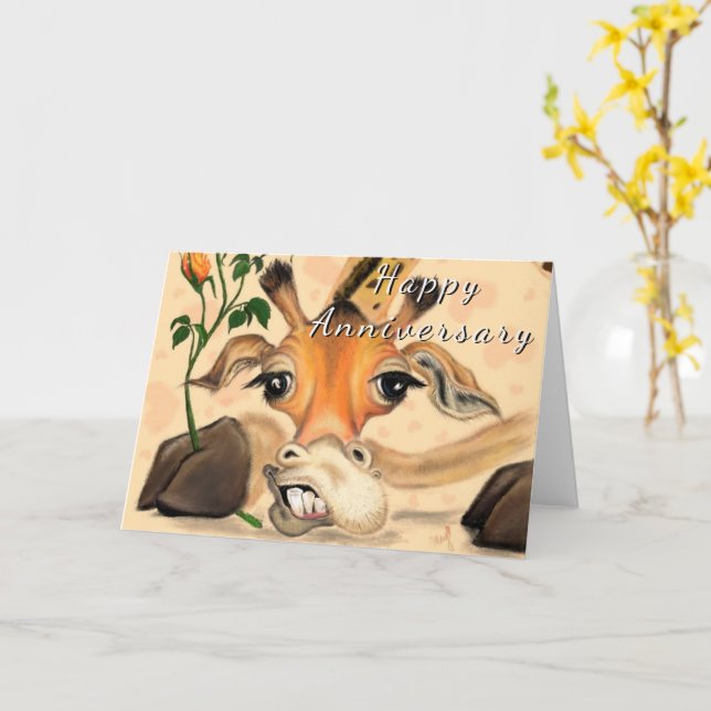 Bonne carte Anniversaire Romantique Giraffe Amour (Fleur jaune)