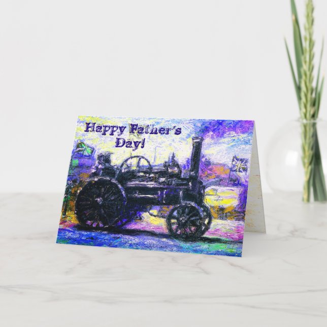 Bonne carte couleur Fête des pères avec un tracteu (Devant)