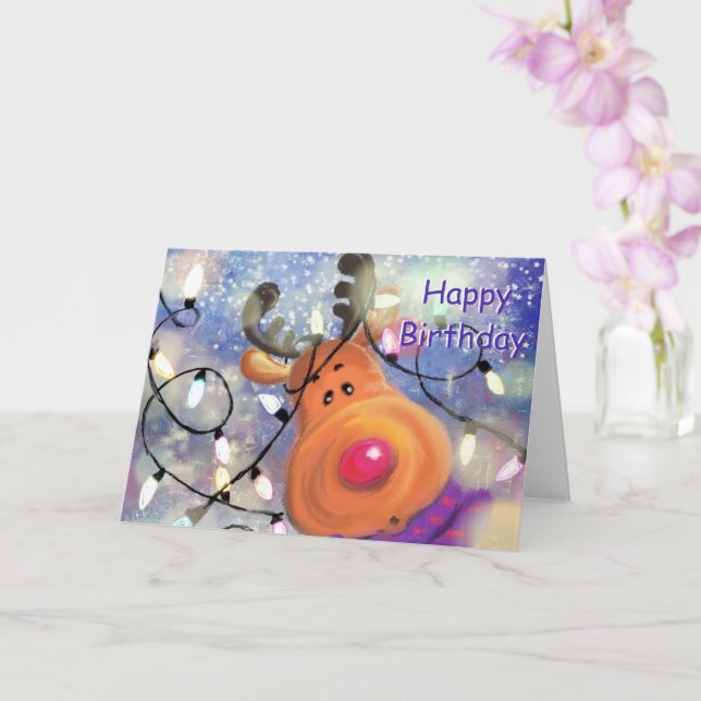 Bonne carte d'anniversaire avec Happy Reindeer - D (Orchidée)