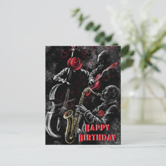 Bonne carte d'anniversaire avec Jazz Music - Peint (Debout devant)
