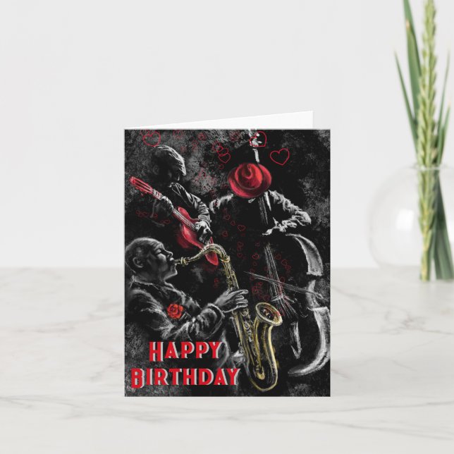 Bonne carte d'anniversaire avec Jazz Music - Peint (Devant)