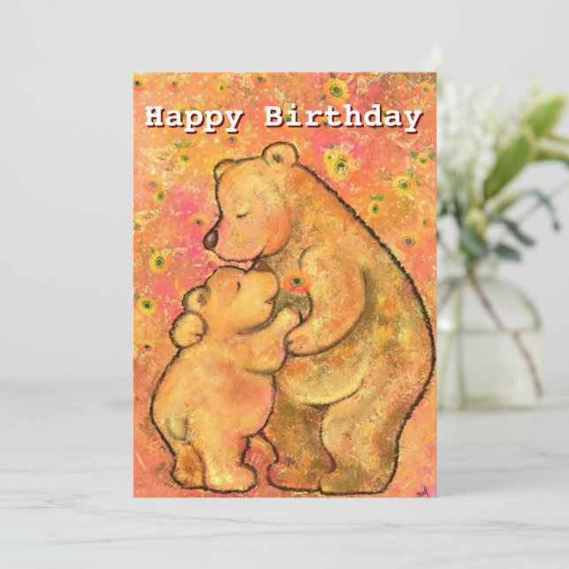 Bonne carte d'anniversaire avec maman et bébé ours (Debout devant)