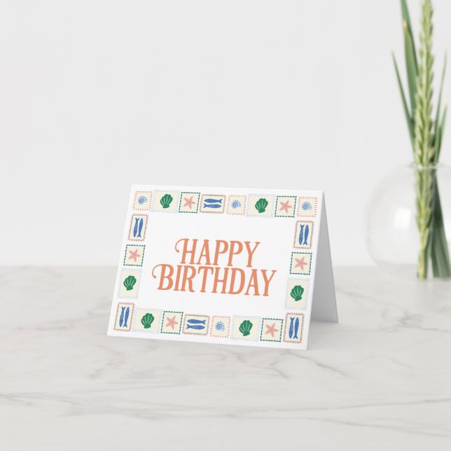 Bonne carte d'anniversaire avec Seashell frontière (Devant)
