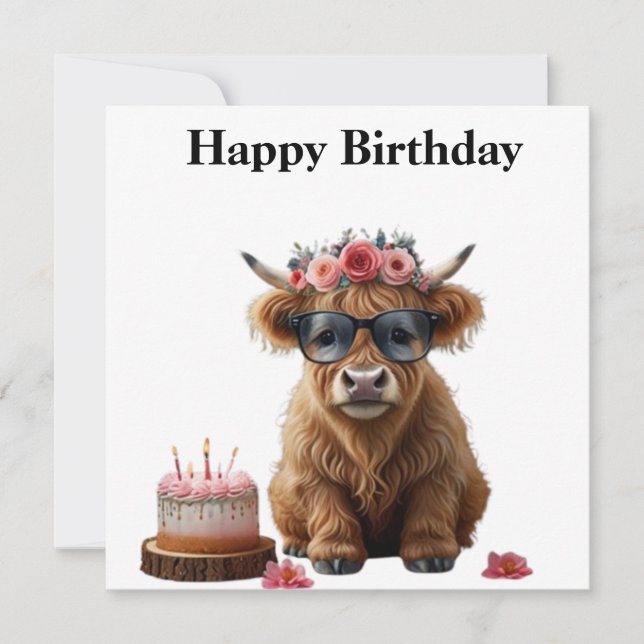 Bonne Carte D'Anniversaire Avec Vache Highland. Ca (Devant)