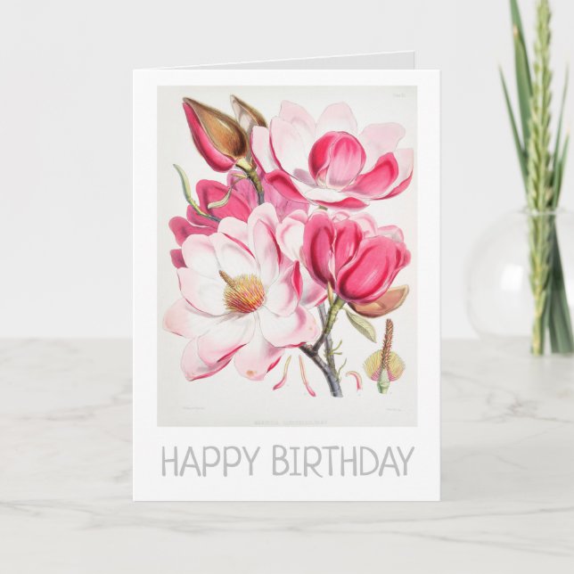 BONNE CARTE D'ANNIVERSAIRE BOTANIQUE "MAGNOLIA" (Devant)