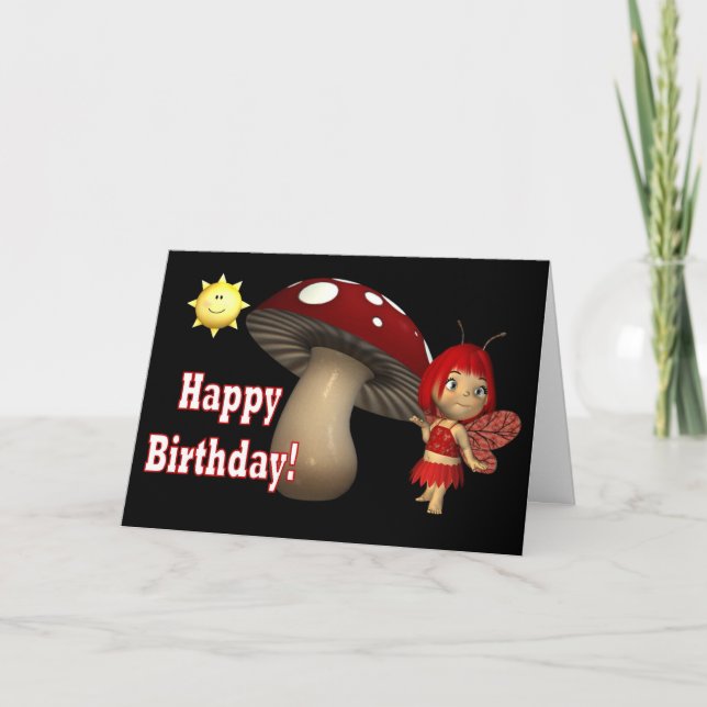 Bonne carte d'anniversaire Champagne rouge Fée ave (Devant)