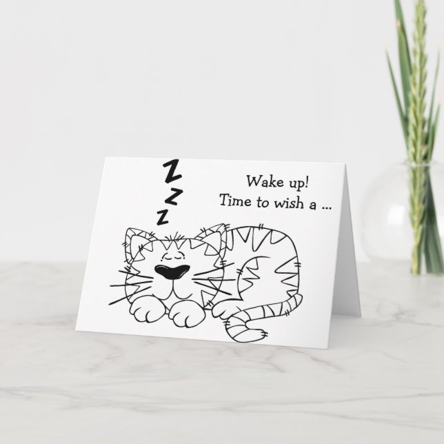 Bonne carte d'anniversaire : Chat couché (Devant)