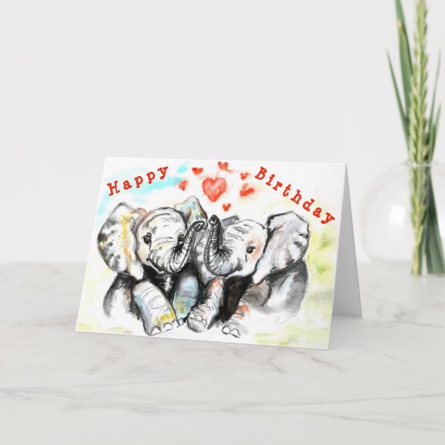 Bonne carte d'anniversaire Couple Elephant - Amour (Devant)