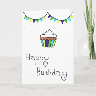 Bonne carte d'anniversaire - cupcake gai et lapin