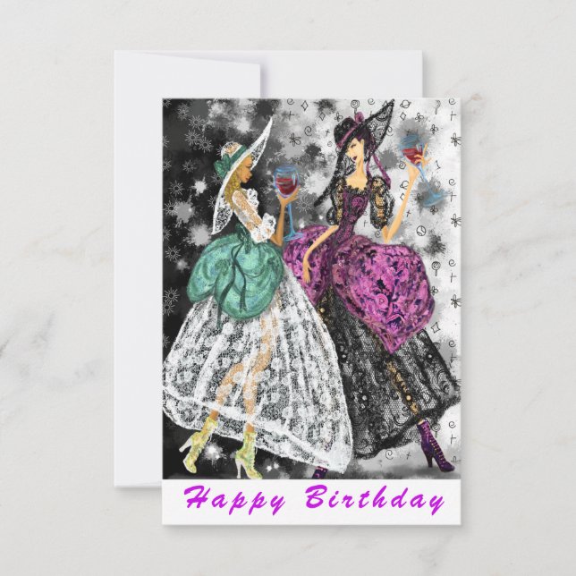 Bonne carte d'anniversaire Dames Boire du vin - Ch (Devant)