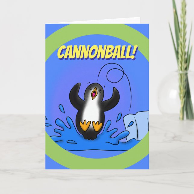 Bonne carte d'anniversaire de pingouin à sauter mi (Devant)