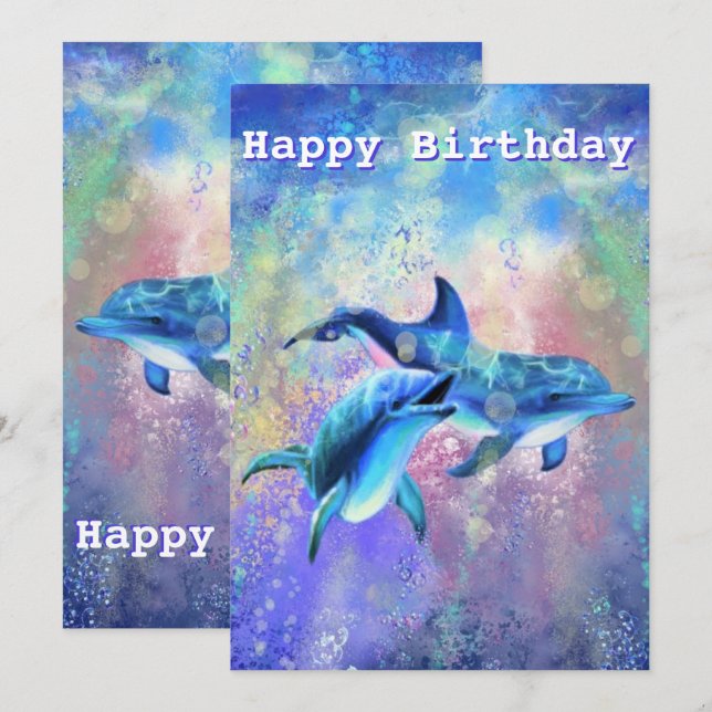 Bonne carte d'anniversaire Dolphin - Personnalisab (Devant / Derrière)