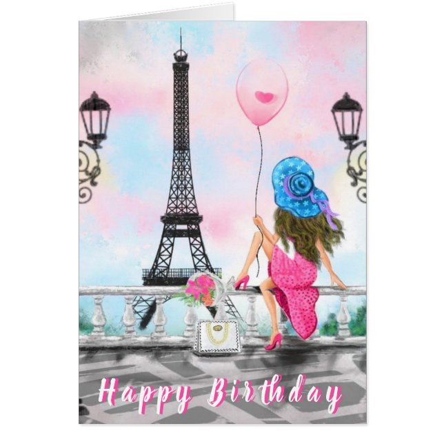 Bonne Carte D'Anniversaire Femme À Paris (Devant)