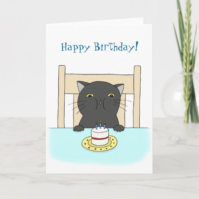 Bonne carte d'anniversaire Funny Chat noir Carte d (Devant)