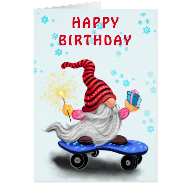 Bonne carte d'anniversaire Gnome avec cadeaux (Devant)