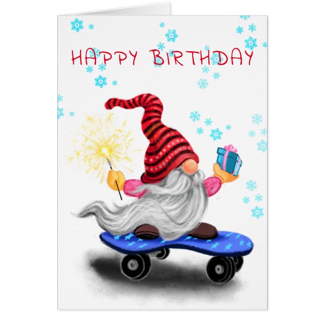 Bonne carte d'anniversaire Gnome avec cadeaux (Devant)