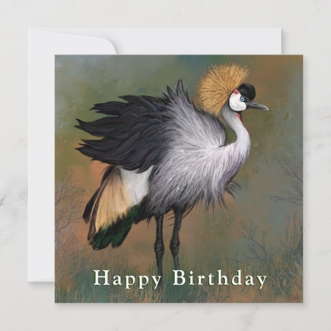 Bonne carte d'anniversaire Gris Gris Grue Crowned  (Devant)