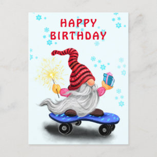 Bonne carte d'anniversaire Happy Skater Gnome avec