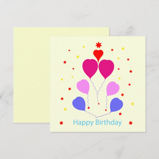 Bonne carte d'anniversaire Heart en forme de ballo (Devant / Derrière)