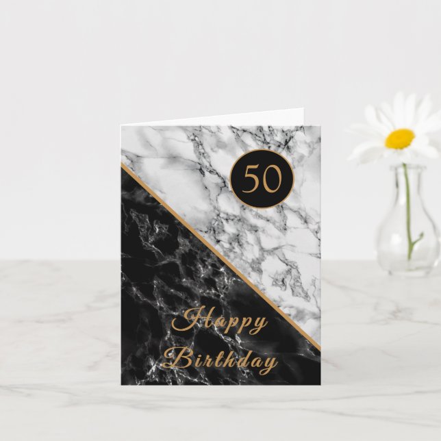 Bonne carte d'anniversaire Marbre noir blanc - Vot (Petite plante)