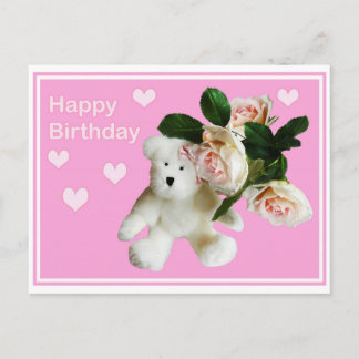 Bonne carte d'anniversaire Ours en peluche et rose