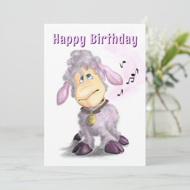 Bonne carte d'anniversaire Petit agneau avec Bell (Debout devant)