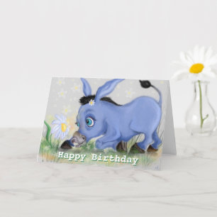 Bonne carte d'anniversaire Petit âne et marguerite