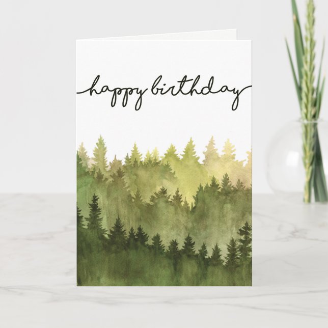 Bonne carte d'anniversaire pour lui, Aquarelle Pin (Devant)