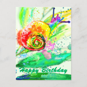 Bonne carte d'anniversaire Rainbow Snail Peinture