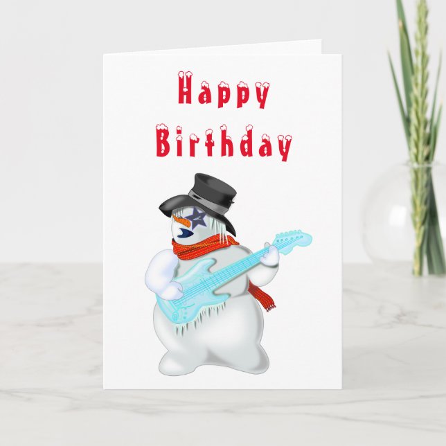 Bonne carte d'anniversaire Snowman Rock Guitare Mu (Devant)