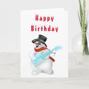 Bonne carte d'anniversaire Snowman Rock Guitare Mu