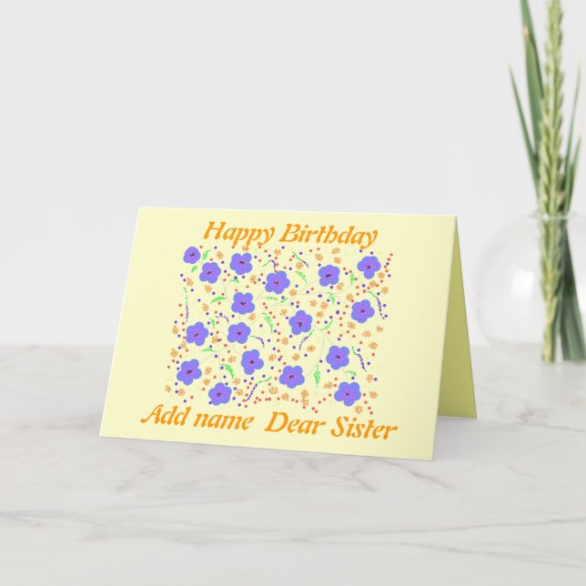 Bonne carte d'anniversaire soeur. ajouter nom (Devant)