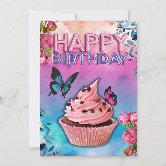Bonne carte d'anniversaire (thème papillon) (Devant)