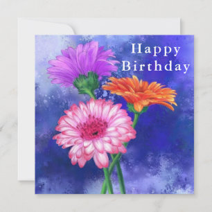Bonne carte d'anniversaire trois couleurs Gerberas
