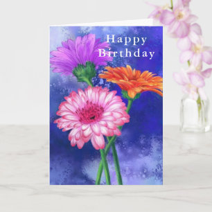 Bonne carte d'anniversaire trois couleurs Gerberas
