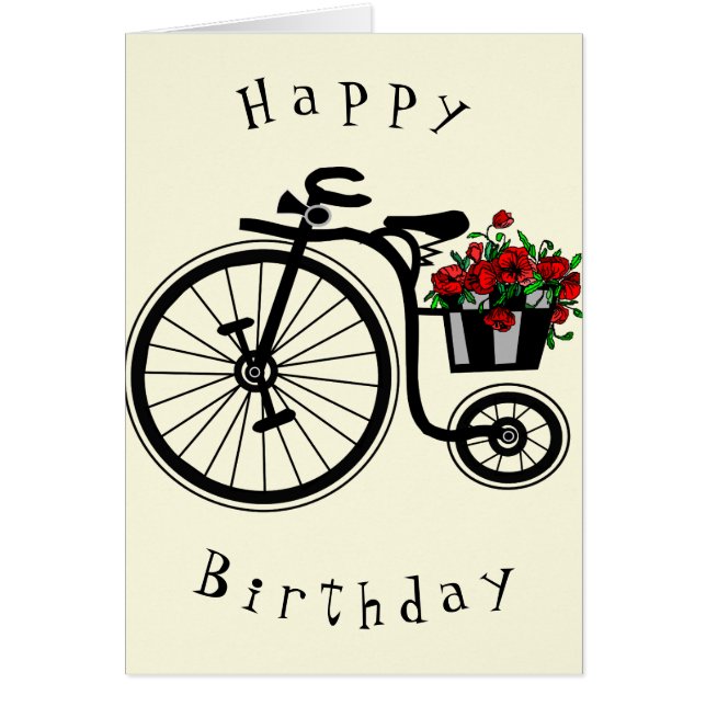 Bonne carte d'anniversaire Vélo Fleurs romantiques (Devant)