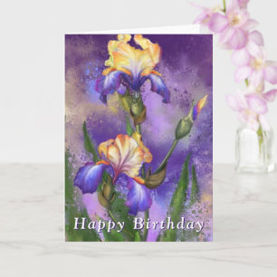 Bonne carte d'anniversaire violet Iris Fleurs Iris