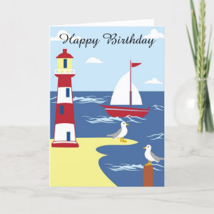Bonne carte d'anniversaire Voilier et phare