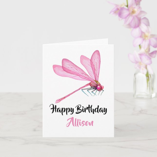 Bonne carte d'aquarelle de libellule d'anniversair (Orchidée)