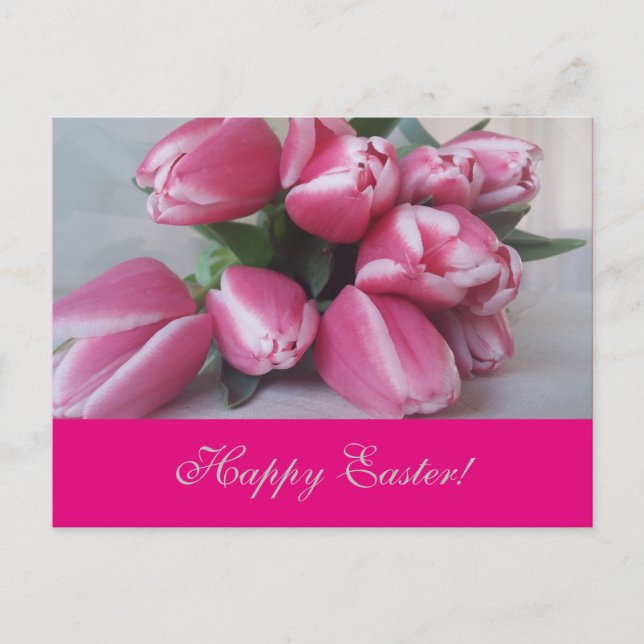 Bonne carte de bouquet des tulipes roses de Pâques (Devant)