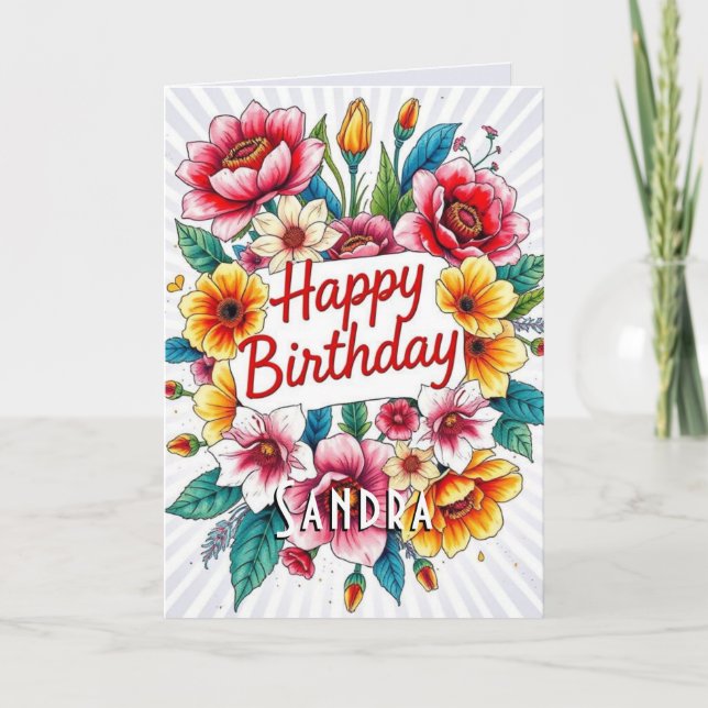 Bonne carte de bouquet floral d'aquarelle d'annive (Devant)