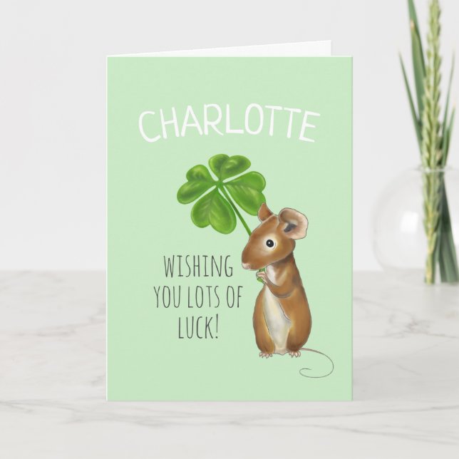 Bonne carte de chance, la souris douce et le trèfl (Devant)