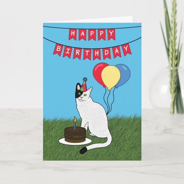 Bonne carte de chat noir et blanc anniversaire (Devant)