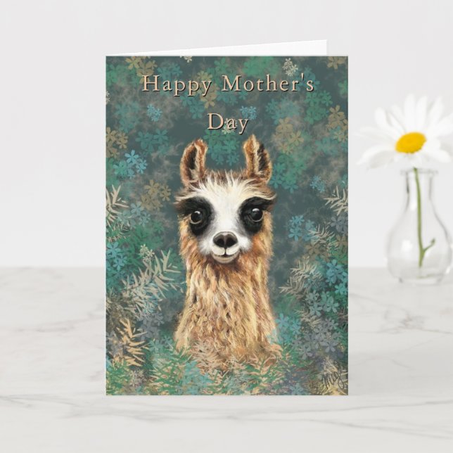Bonne carte de fête des mères Curious Baby Llama (Petite plante)