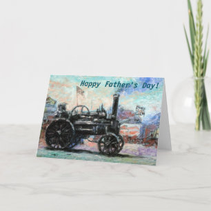 Bonne carte de Fête des pères avec un tracteur à v