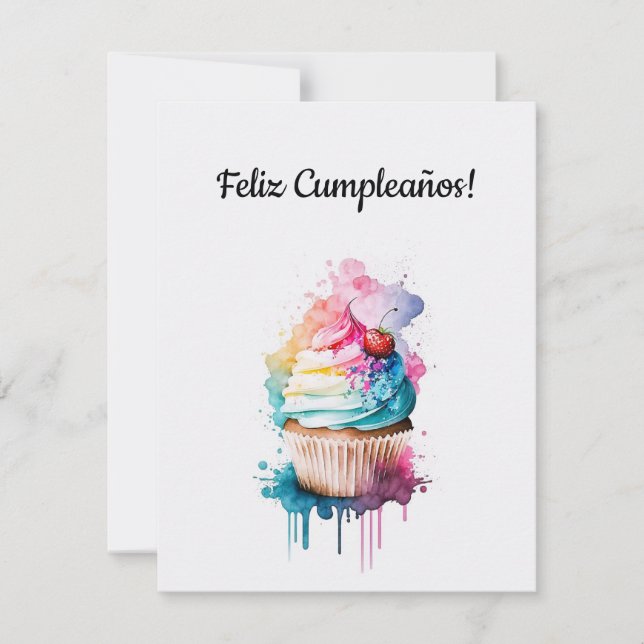 Bonne carte de gâteau d'anniversaire en espagnol (Devant)