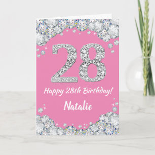Bonne carte de Parties scintillant rose et argent 