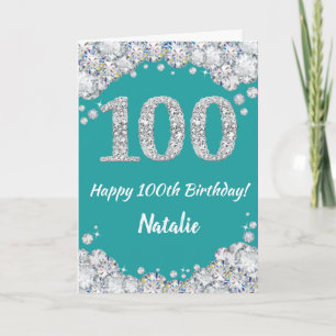 Bonne carte de Parties scintillant Turquoise et ar