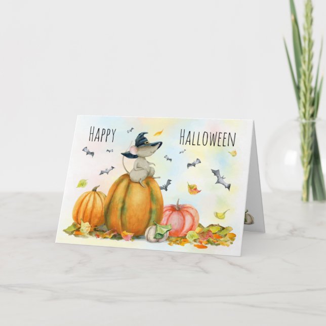 Bonne carte de souris Halloween Cartoon Witch (Devant)